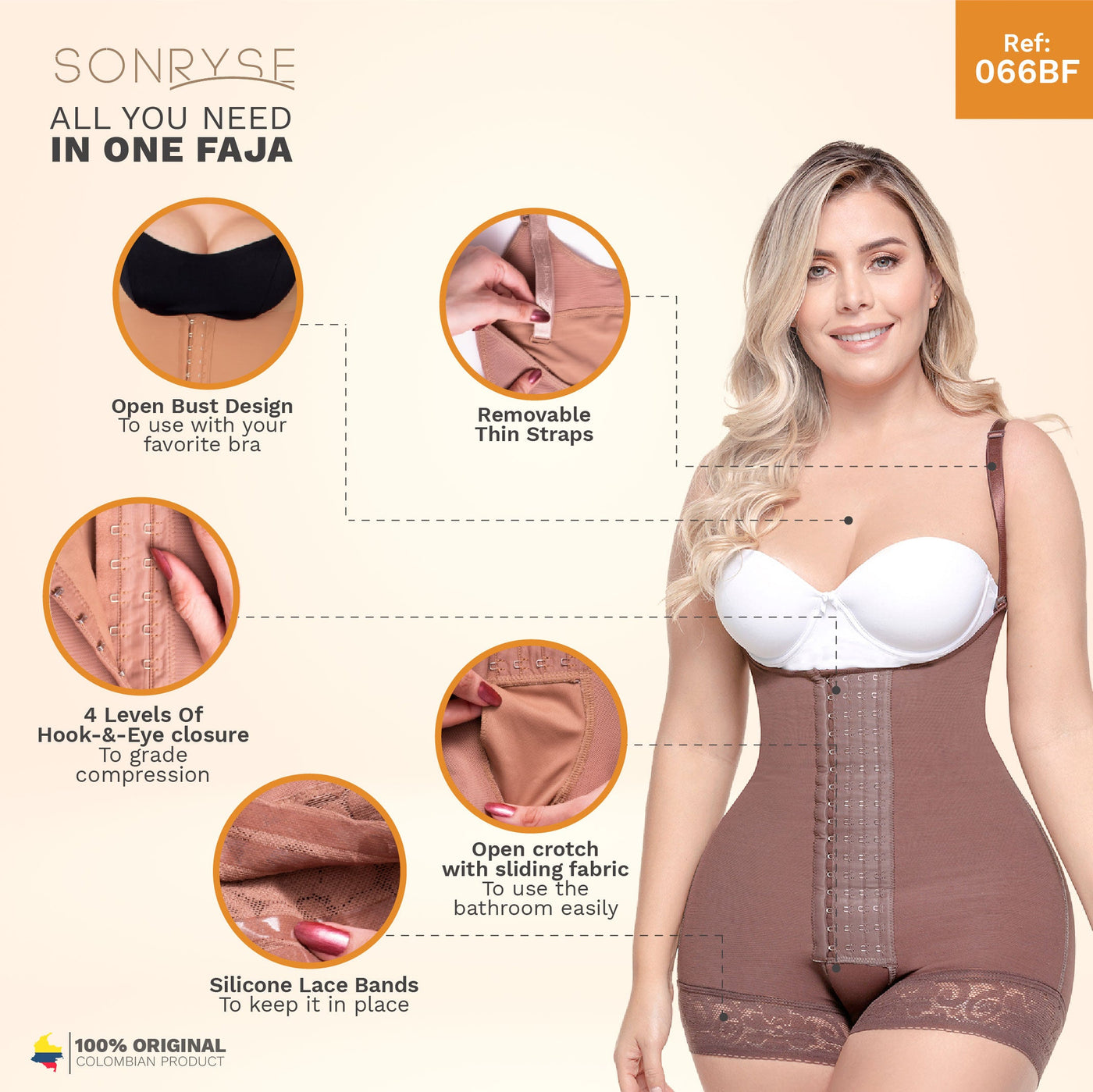 SONRYSE 066 |  Colombian Postpartum Bodysuit Shapewear | Butt Lifting Effect & Tummy Control | Powernet